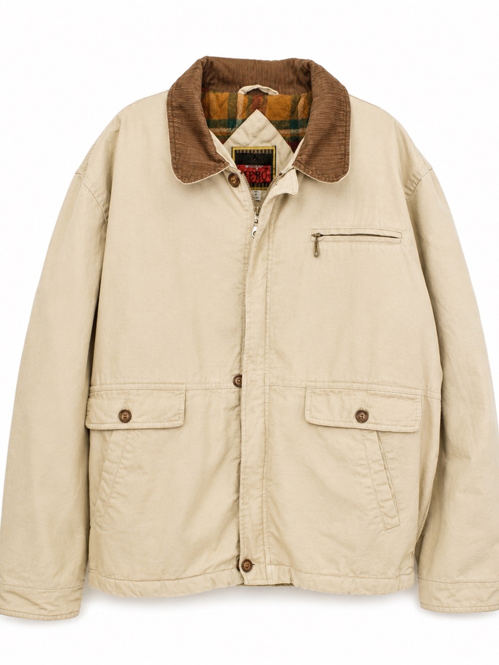 Wrangler Hero Canvas Workwear Jacket | Plaid Lined Corduroy Collar | XL